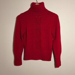 y2k The Limited Wool Chunky Pointelle Knit Turtleneck Sweater sz M Red Cozy